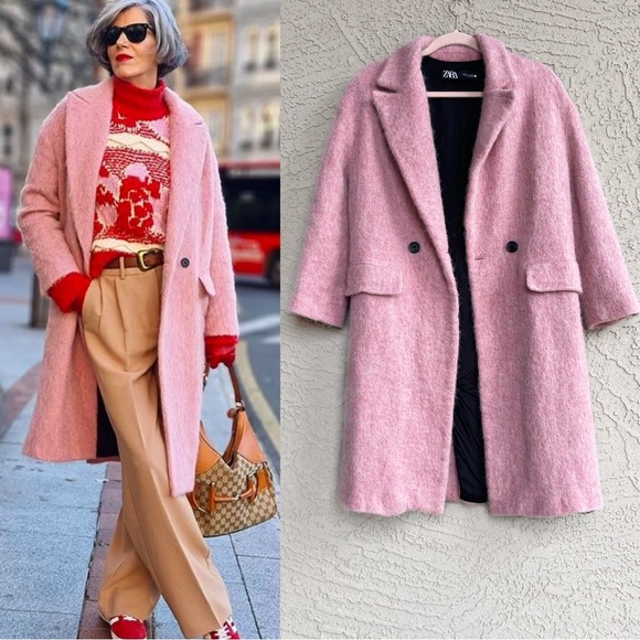 Zara Jackets & Blazers - ZARA LIMITED EDITION BLOGGER FAVE Fuzzy Pink Wool Coat Alpaca Wool Trench Coat